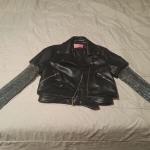 Azalea Wang faux leather rhinestone moto jacket